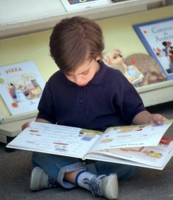 Young boy reading a book