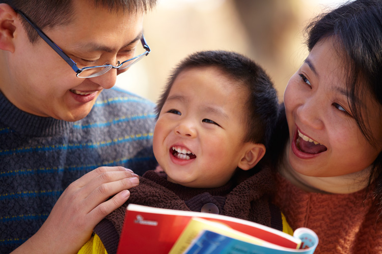 Family enjoying reading together
